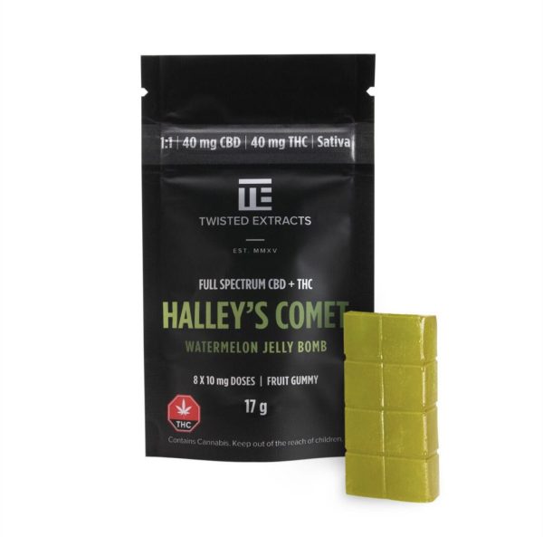 Twisted Extracts Jelly Bomb – 1:1 Watermelon Halley’s Comet Sativa (40mg THC + 40mg CBD)