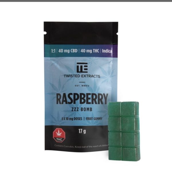 Twisted Extracts Zzz Bomb – Indica 1:1 Raspberry Zzz (40mg THC + 40mg CBD)
