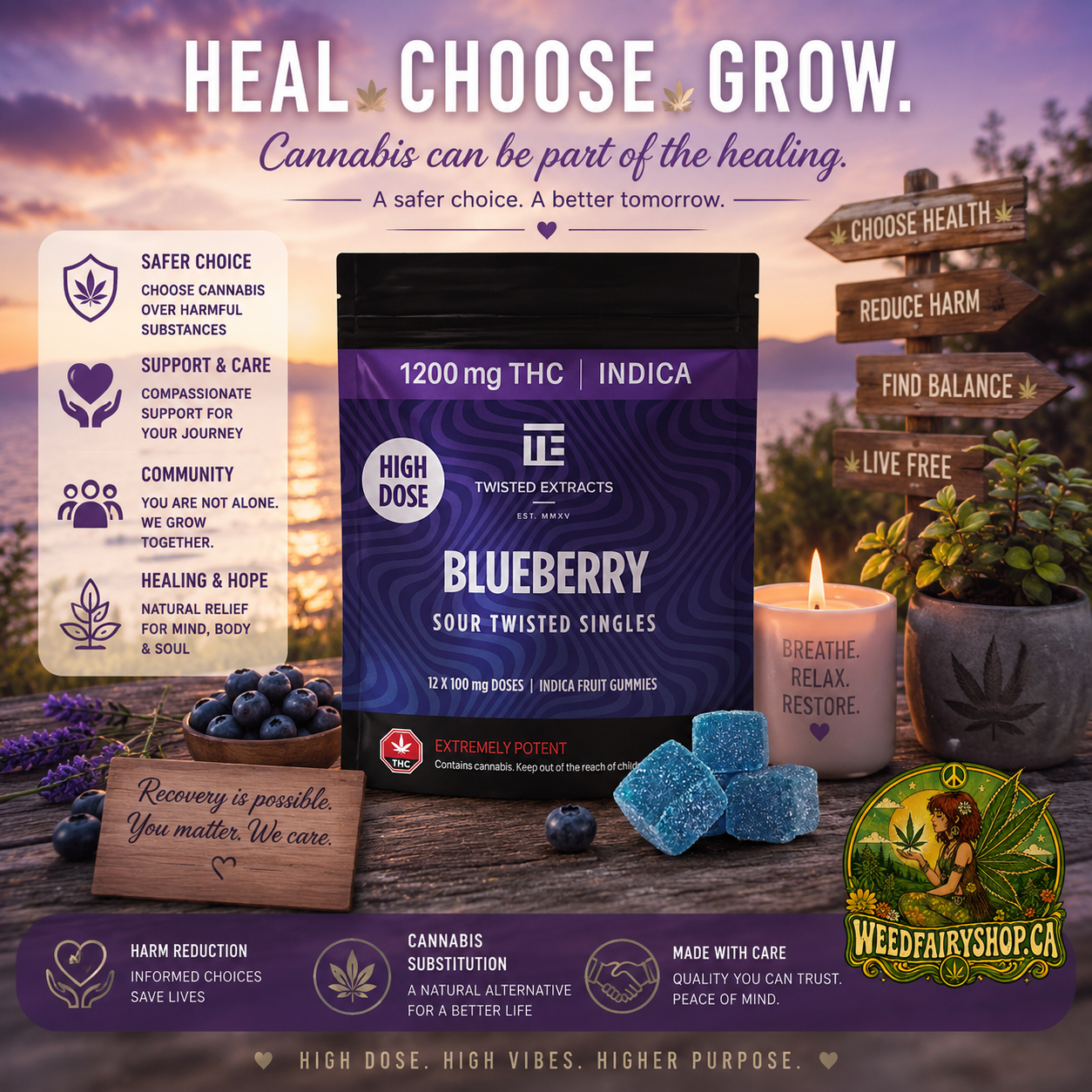 Blueberry Extremely High Dose Twisted Singles (1200 Mg THC, Indica)
