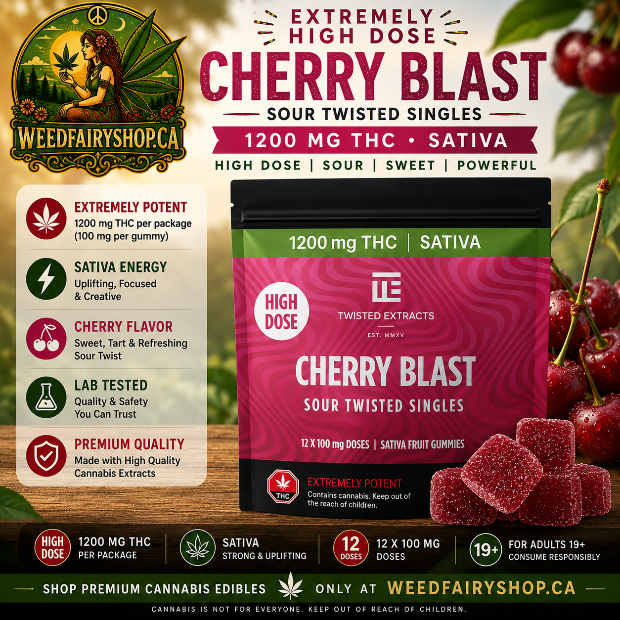 Twisted Extracts-Cherry Blast Extremely High Dose Twisted Singles (1200 Mg THC, Sativa)